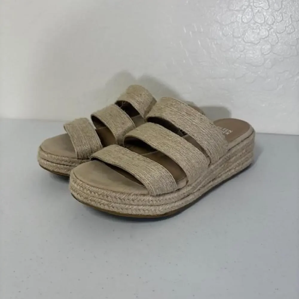 Eileen Fisher Sandals Womens Size 8.5 Beige Espadrille Platform Slide Wedge
